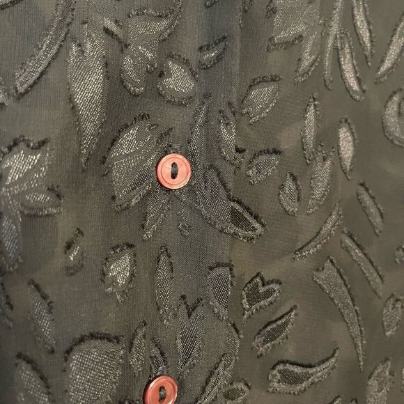 Libra Vintage Sheer Floral Textured Black Frill Cuff Button Up Blouse Medium - Picture 5 of 13